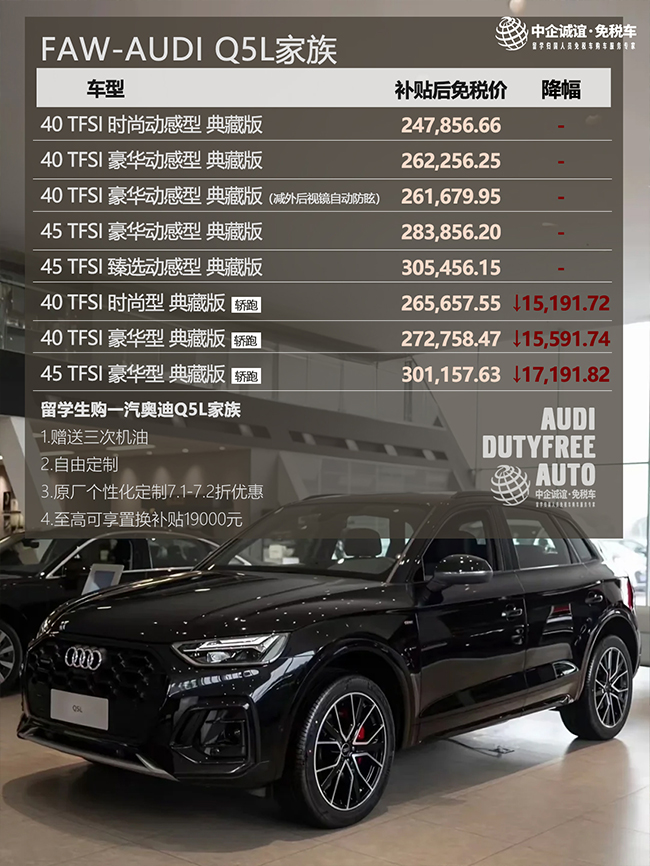 中企誠誼奧迪留學(xué)生免稅車